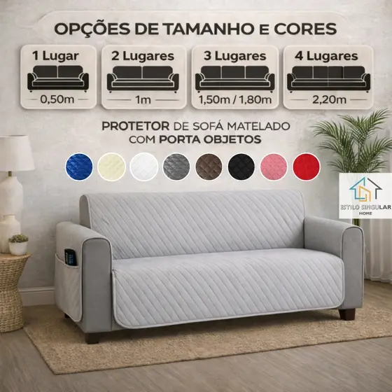 Protetor de Sofá 1 2 3 4 Lugares Capa Retrátil Reclinável Protetora Matelada Porta Objetos