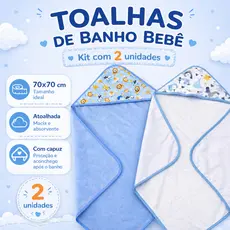 Kit 2 Toalhas de Banho Bebê com Capuz 70x70 Macia Atoalhada Alta Absorção Enxoval