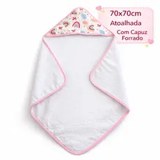 Toalha de Banho Bebê Roupão Menino Menina com Capuz Forrado 70x70cm Atoalhada Premium