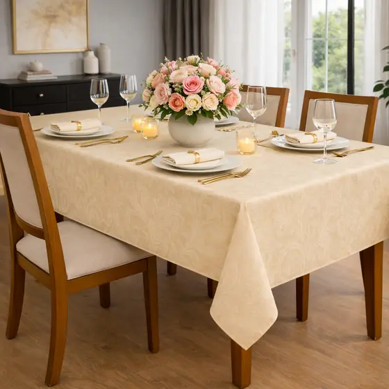Toalha de Mesa Jacquard Luxo 6 Lugares | Tecido Grosso Elegante Mesa Posta