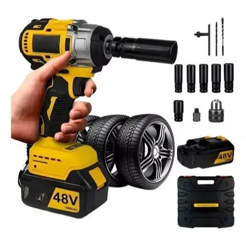 Chave de Impacto Profissional com 2 Baterias 48V de Litio recarregável portátil parafusadeira pneumática - Bivolt