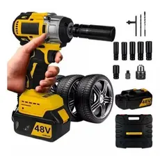 Chave de Impacto Profissional com 2 Baterias 48V de Litio recarregável portátil parafusadeira pneumática - Bivolt
