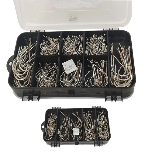 Kit 200 Anzóis de Pesca Marine Sports Numeração 1/0, 2/0, 3/0, 4/0, 5/0, 6/0 e 7/0 Aço Carbono Farpa Fisgas Afiadas