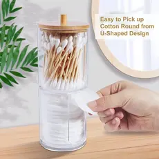 Porta Cotonete Algodão Organizador Com Tampa De Bambu Transparente Multiuso