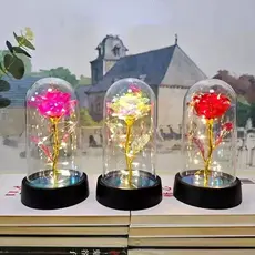 Natal Presente Rosa Encantada com Iluminação LED – Rosa Eterna em Terrário, Presente para o Dia das Mães / Dia dos Namor