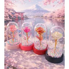 Luminária Rosa Encantada Galáxia Led Presente Criativo Decor Flor Eterna Decorativa em Cúpula de Acrílico