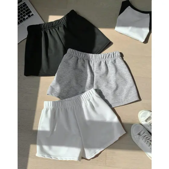 Kit Short Feminino Moletinho Moletom Elástico na Cintura De Algodão Com Bolso Laterais