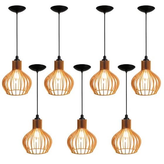 kit 7 Pendente Luminária de Teto Lustre Decorativo Retro Rústico Cor Cru - 7 ppc/sf