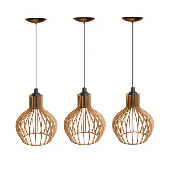 kit 3 Pendente Luminária de teto lustre para qualquer ambiente em MDF - 3ppc/sf