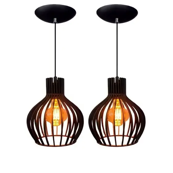 kit 2 Pendente Luminária de Teto Lustre Decorativo Retro Rústico Cor Preto - 2 ppp/sf