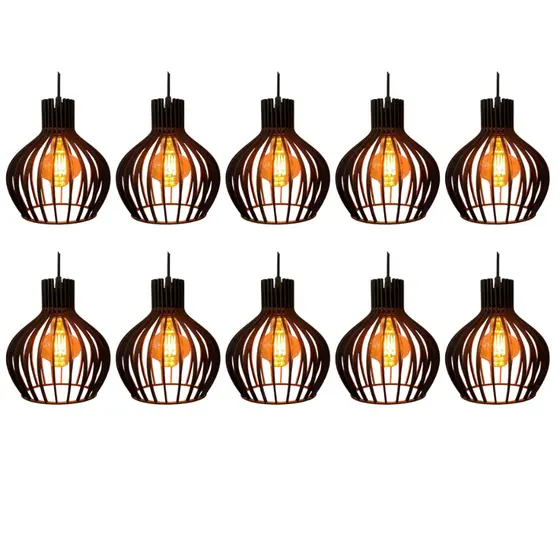10 Pendente Luminária de Teto Lustre Decorativo Retro Rústico Cor Preto - 10 ppp/sf