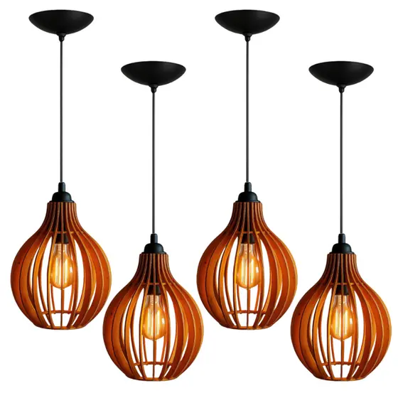 Kit 4 Pendente Luminaria Decorativa Balcão Cozinha Quarto Salão Varanda Cor Marrom - 4Cqm/Sf