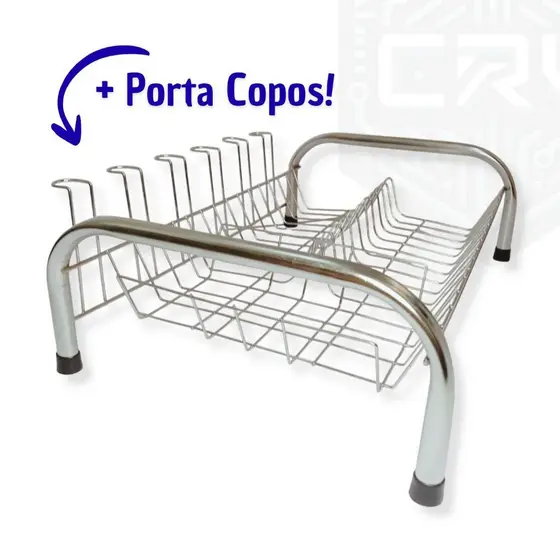 Escorredor de Louça Cromado TOP com 6 Porta Copos até 10 Pratos | Acabamento Sofisticado & Elegante