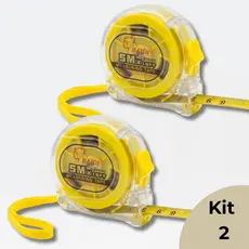 Kit 2 Trena Fita Métrica Trava Manual 5 Metros Suporte para Cinto Profissional Medida Precisão Baidi