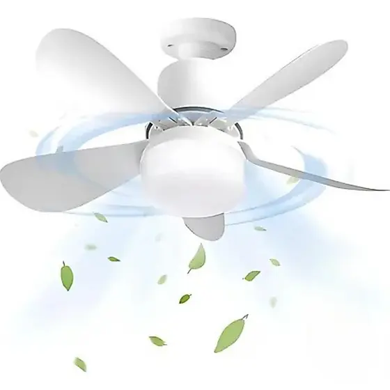 Ventilador de Teto 80w LED 3 Cores E27 Bulbo com Controle Bivolt 5 Pás ABS Branco
