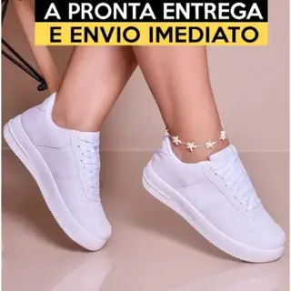 Tênis Feminino Casual Todo Branco Macio Leve e Confortável Pronta Entrega Envio 24horas