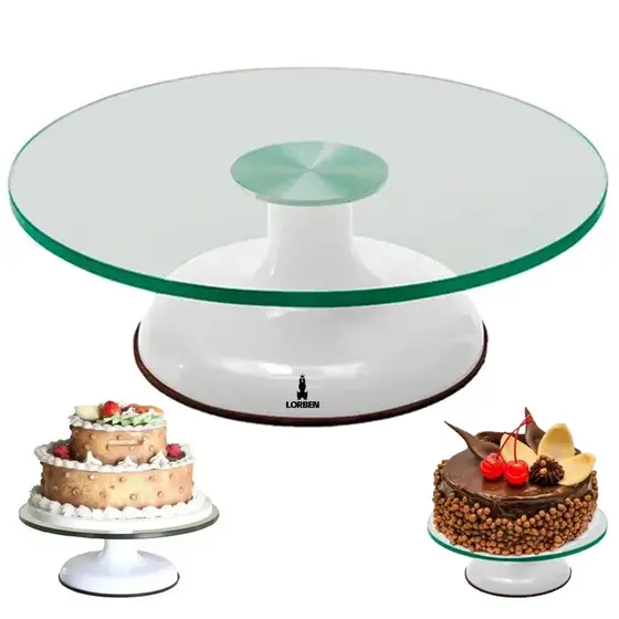 Bailarina Vidro Giratória Lorben Bolos Tortas 360° Redondo Transparente com Rolamento Duplo