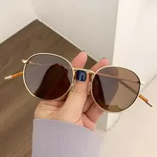 Óculos de Sol Feminino Retrô Redondo UV400 Armação Dourada Unissex Proteção Solar Estilo Vintage