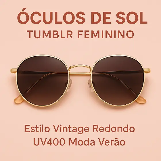 Óculos de Sol Feminino Retrô Redondo UV400 Estilo Chicago Armação Metálica Unissex Tendência