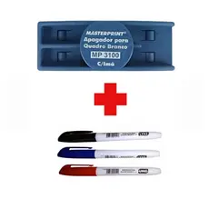 KIT 3 CANETAS PARA QUADRO BRANCO + APAGADOR PARA QUADRO BRANCO