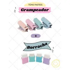 Kit Grampeador Mini + Borracha - Tons Pasteis - Lyke