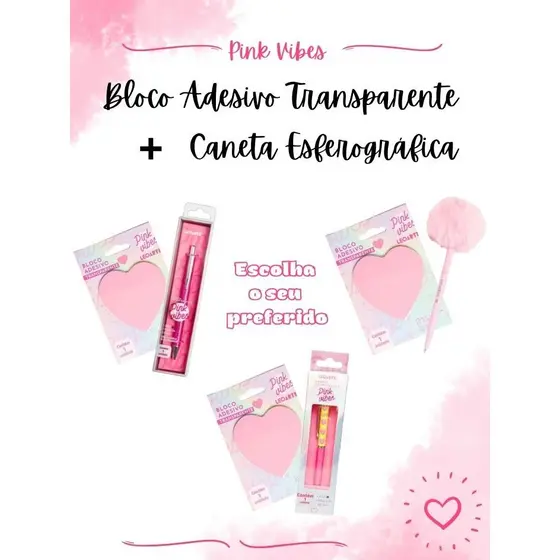 Kit Bloco Adesivo + Caneta - Pink Vibes - LeoArte