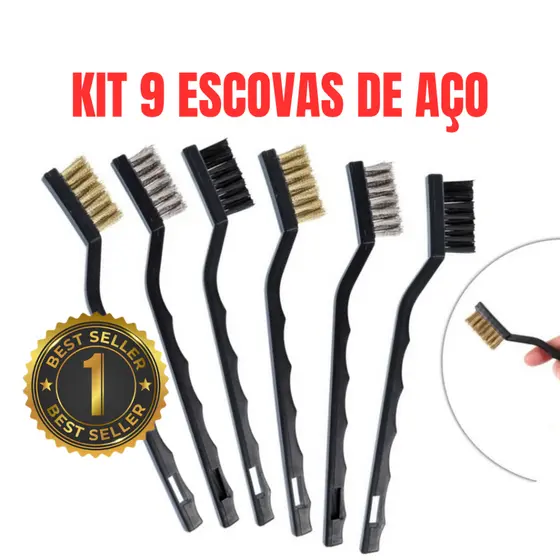 KIT 9 Escovas de Aço Multiuso Aço Latão Nylon Limpeza