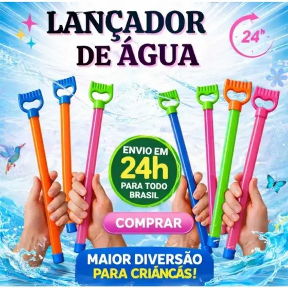 Lança Água Infantil Colorido | Brinquedo Aquático Piscina e Praia | Alcance Longo