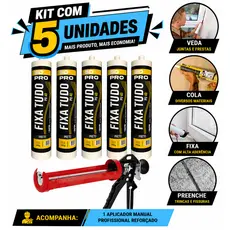 Kit Com 5 Pu40 Multiuso 400g + Pistola Aplicadora Reforçado Reforçada BRANCO CINZA PRETO