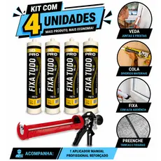 Kit 4 Cola PU40 + Aplicador Reforçado Branco Cinza Preto Isopor Vidros Metais Placas 3D Madeira