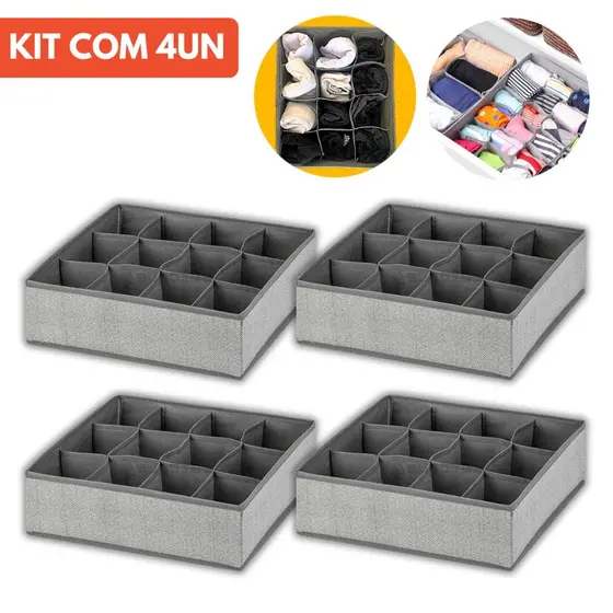 Kit 4 Organizador De Gavetas Multiuso TNT- 12 Divisórios 30x30x10cm CADA
