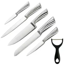 Kit 5 Faca Profissional De Aço Inoxidável + 1 Descascador - Jogo de Cozinha 6 Peças