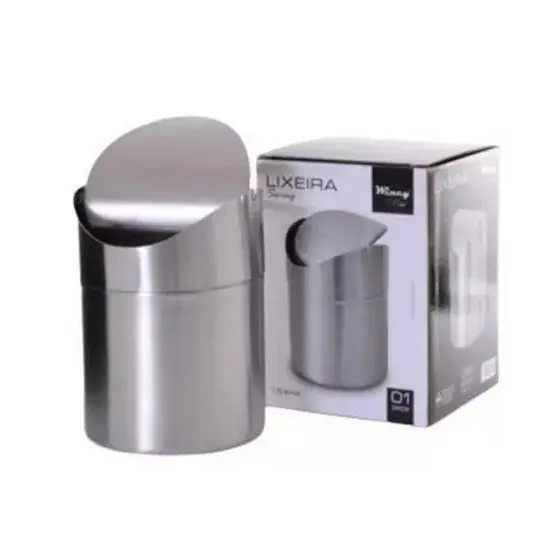 Lixeira De Aço Inoxidável De Mesa De Escritório Mini Basculante