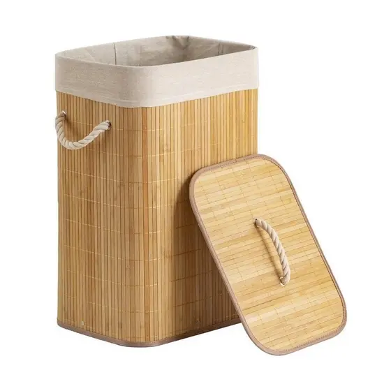 Cesto De Roupas Sujas Bambu Palha Tampa Banheiro Lavanderia