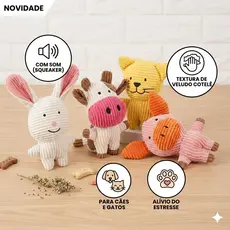 Brinquedo Pet Mordedor Pelúcia com Som Resistente Veludo Cotelê p/ Cães e Gatos Animais Fofos Interativo Antiestresse