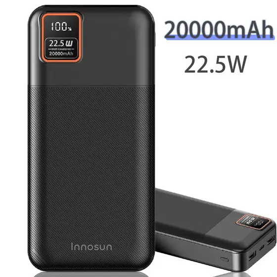 Carregador indutivo sem fio portátil de carregamento rápido de 22.5 W para iPhone / Android - bateria de 20000 mAh