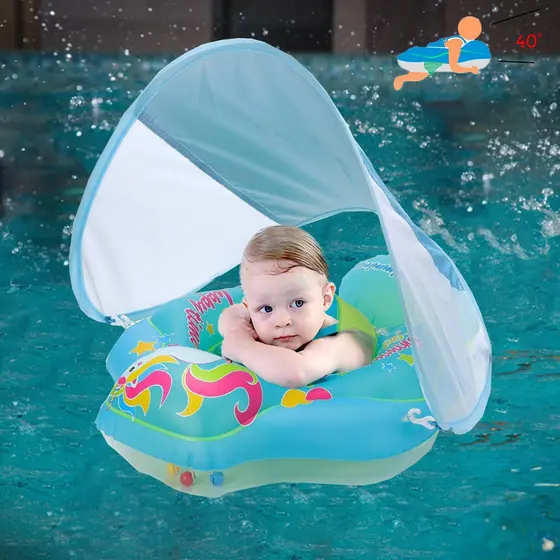 Bóia Infantil com Sombra - Anel Inflável Seguro para Bebês e Crianças, Design Confortável e Colorido para Piscina