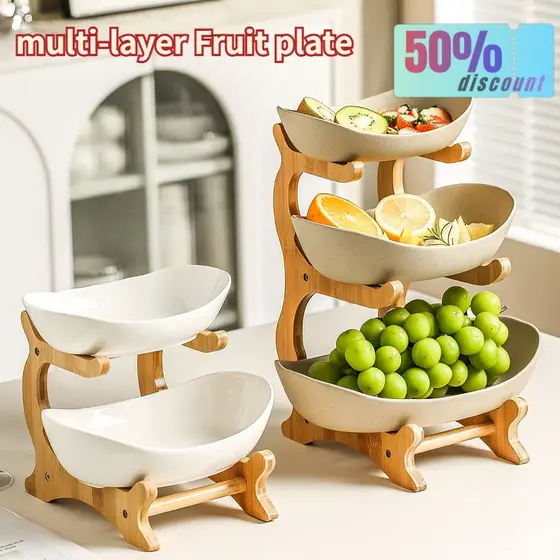 Prato De Bambu Com Três Camadas Para Lanches
