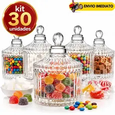 Kit Mini Bomboniere Potiche Pote de Vidro Cristal 9cm Decorativo com Tampa 88ml Baleiro Porta Doces Balas Açúcar Café