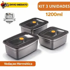 Pote Inox com Tampa hermética 1200ml Grande Vasilha Marmita Multiuso Freezer Alimentos Cozinha Organização Fitness