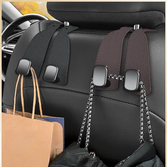 Gancho de Carro  em Couro - Robustos para Bolsas, Sacolas e Coisas - Organize seu Veículo wt