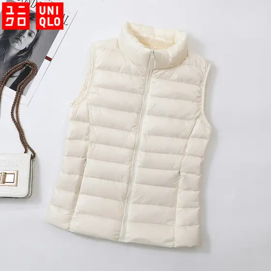 (12 Cores) UNIQLO Jaqueta Para Baixo Leve Feminina Sem Mangas Alta Qualidade Mantenha-te aquecido Colete Casaco