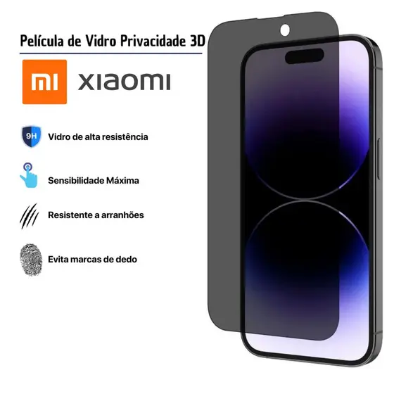 Película de vidro 3D Privativa Anti Spy Privacidade Para Xiaomi Redmi