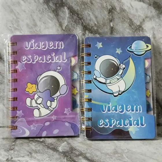 Mini Caderno Espiral Astronauta Infantil Viagem Espacial 66 Paginas