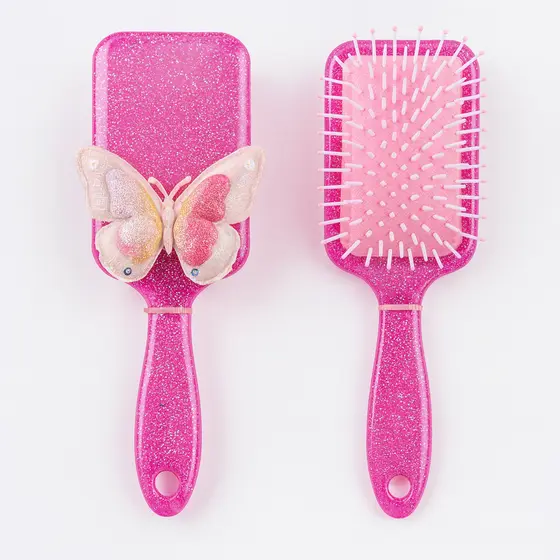 Escova de Cabelo Feminina Borboleta Com Glitter Macia Massageadora