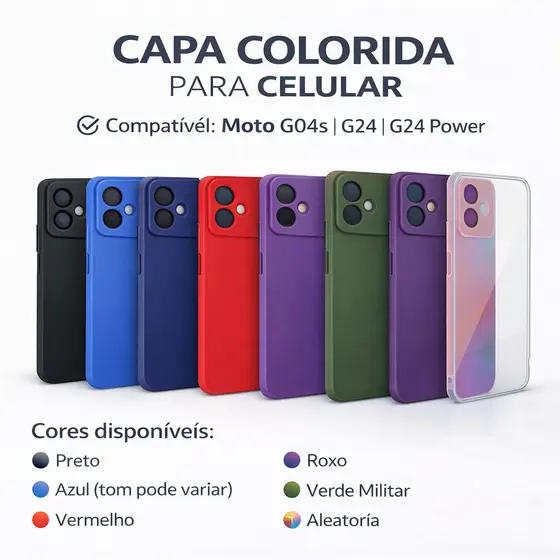 Capinha de Silicone Para Motorola Moto G04S G24 ou G24 Power Coloridas Capa