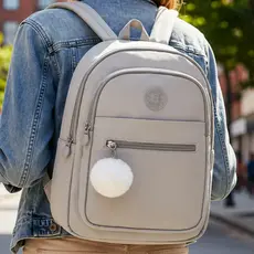 Mochila Bolsa Feminina Tactel Nylon Escola Faculdade Premium Trabalho Com Pompom De Brinde