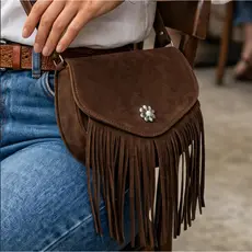 Bolsa Franja Feminina Pequena Transversal Camurça Sintética Boho Chic Western Cowgirl Country Folk