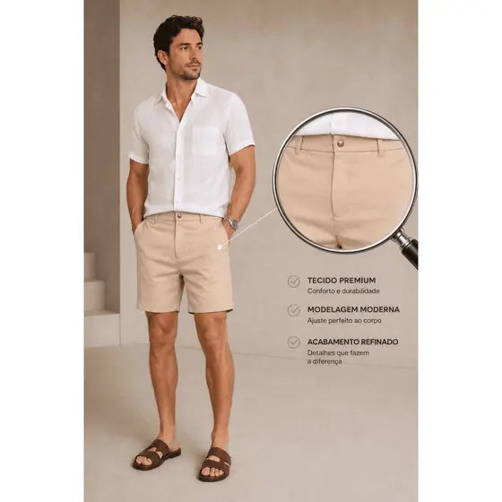 Bermuda Masculina Alfaiataria Premium Social Elegante Casual Moderno