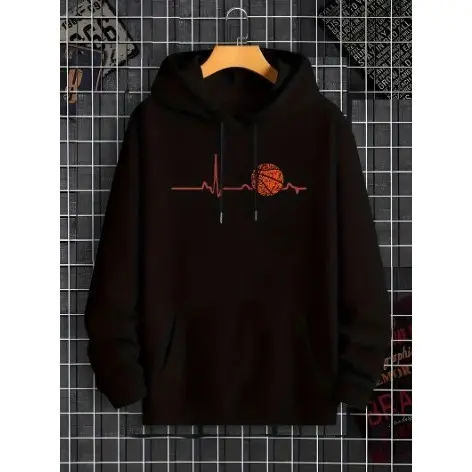 Moletom Canguru de Frio Masculino Basquete Bola Jogo Flanelado Inverno